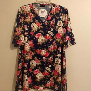 Women’s Southern Charm Boho Overall Rose Pattern V-Neck 3/4 Sleeves Size M